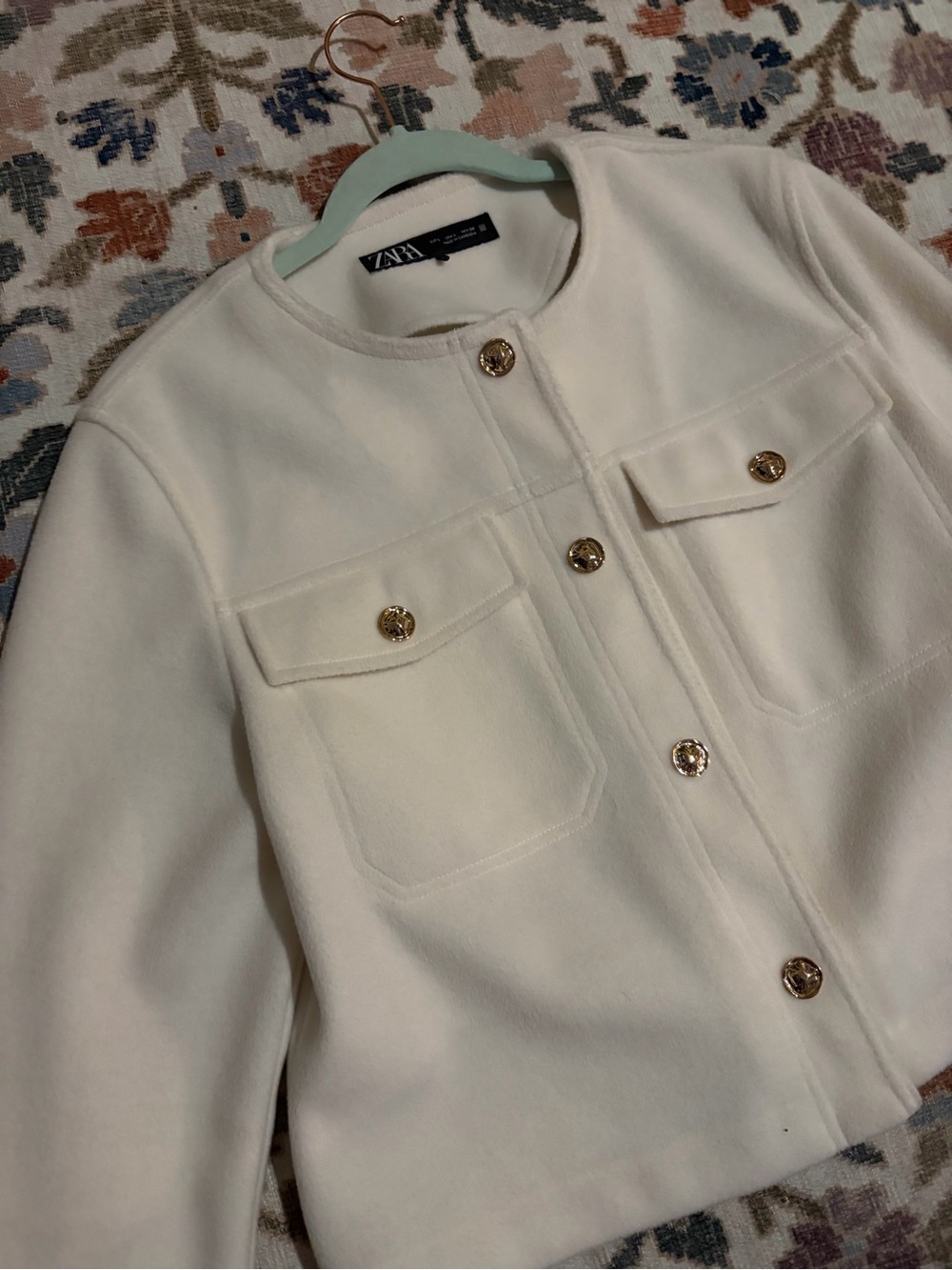 Zara Cream Collarless Jacket with Gold Buttons